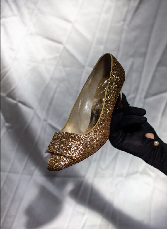 gold glitter kitten heels