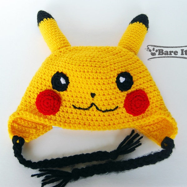 Premium Soft Crochet Pikachu Hat Beanie Toque Inspiré par Pokemon Tailles disponibles Bébé à Adulte Couleur Jaune