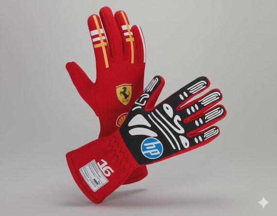 Charles Leclerc Style Sublimated Racing Gloves - Red Karting Gear