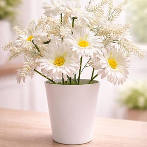Daisy Flower Arrangement in White Pot | Artificial Flower Decor | Farmhouse Table Decor | Spring Home Decor | Gift for Her