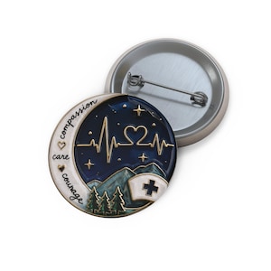Nurse Heartbeat Mountains pin button | healthcare enamel style badge