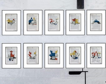 10 Piet Mondrian Style Hermann Rorschach Inkblot Test Prints Doctor Psychology Psychiatry Freud Gift Mental Medical Dictionary Book Art