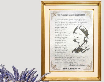 Personalized Florence Nightingale Pledge Nurse Oath RN Graduation Gold Foil Custom Font Gift Art Decor Wall Decor Handwriting Typewriter