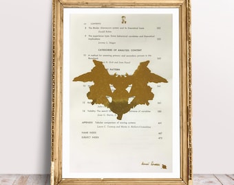 10 GOLD Foil Prints Doctor Psychology Psychiatry Hermann Rorschach Inkblot Gift Health Dictionary Vintage Upcycled Book Art