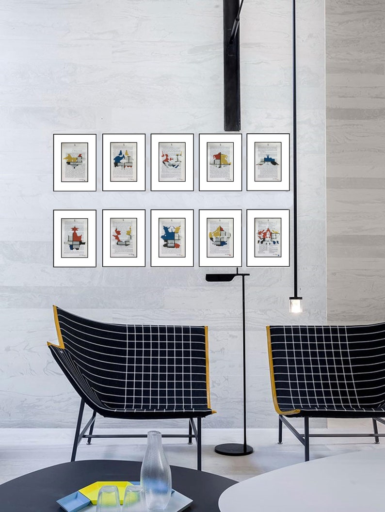 10 Piet Mondrian Style Hermann Rorschach Inkblot Test Prints Doctor Psychology Psychiatry Freud Gift Mental Medical Dictionary Book Art image 1