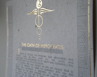 Hippocratic Oath of Hippocrates, Personalized, Handmade Paper, Original Leaves, Physician, Gift for Doctor, MD, Medical Student Graduation