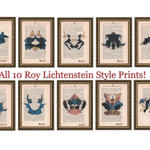 10 Roy Lichtenstein Style Hermann Rorschach Inkblot Test Prints Doctor Psychology Psychiatry Freud Gift Mental Medical Dictionary Book Art