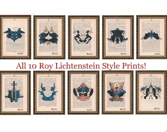 10 Roy Lichtenstein Style Hermann Rorschach Inkblot Test Prints Doctor Psychology Psychiatry Freud Gift Mental Medical Dictionary Book Art