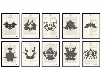 10 Prints Doctor Psychology Psychiatry Black and White Hermann Rorschach Inkblot Gift Health Dictionary Vintage Upcycled Book Art