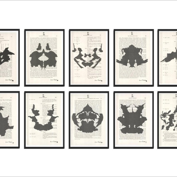 10 Prints Doctor Psychology Psychiatry Black and White Hermann Rorschach Inkblot Gift Health Dictionary Vintage Upcycled Book Art