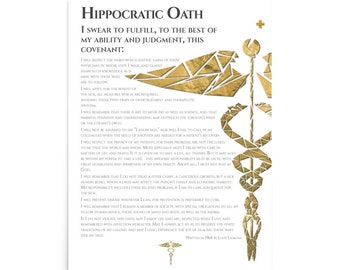 Revised Hippocratic Oath, Louis Lasagna, Physician, Personalized, Gold, Hippocrates, Gift for Doctor, MD, Medical Student Graduation Gift