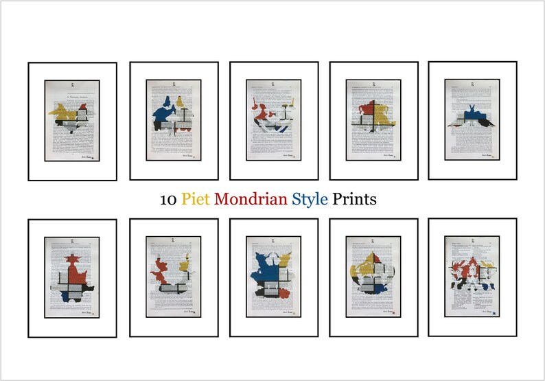 10 Piet Mondrian Style Hermann Rorschach Inkblot Test Prints Doctor Psychology Psychiatry Freud Gift Mental Medical Dictionary Book Art image 2