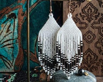 Fringe Earrings, Handmade Boho Seed Bead Statement Earrings
