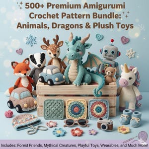 Pacchetto di oltre 1000 modelli di amigurumi all'uncinetto, animali amigurumi per principianti, peluche, vasta collezione all'uncinetto, download immediato in PDF.