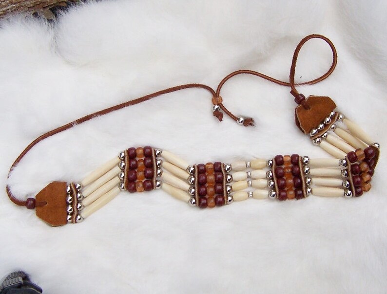 Brown Crow Bead and Bone Hair Pipe Choker by Etsy