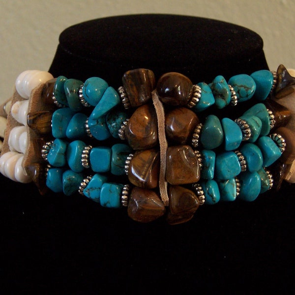 Four Strand Turquoise and Tyger Eye Choker Necklace