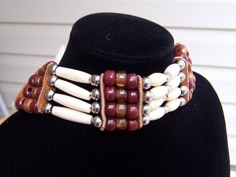 Brown Crow Bead and Bone Hair Pipe Choker by Etsy