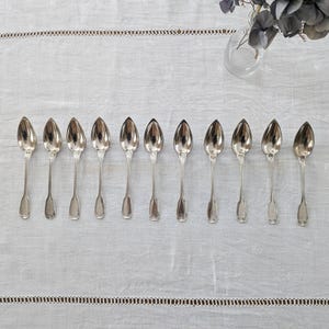 Set of 11 Antique European Teaspoons • Monogram M C • Silverplate Flatware • Early 20th Century Flatware • Vintage Engraved Spoons