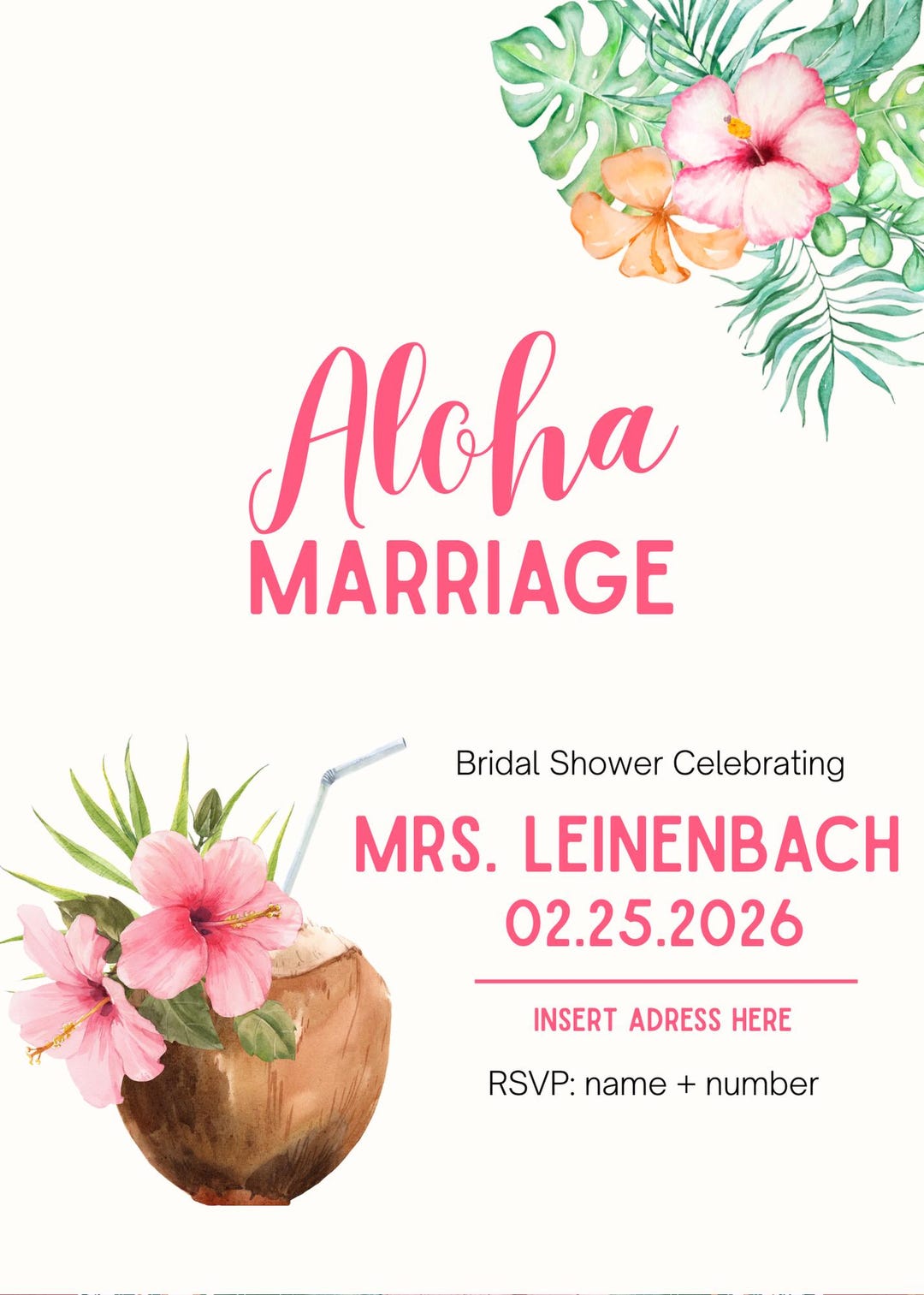 Aloha Marriage – Bridal Shower Invitation 5x7 – Editable Canva Template ...
