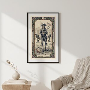 Serie de Tarot América 250 — Cinco de Espadas: una colección de tarot conmemorativa que celebra el período 1776-2026.