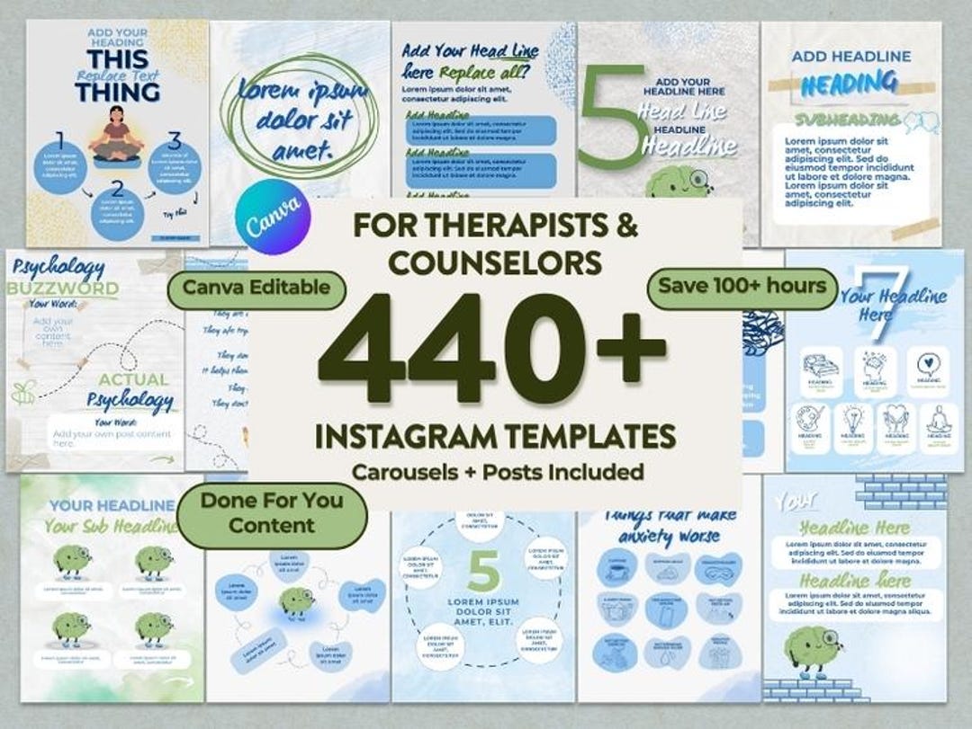 Therapist Instagram Templates Bundle | Mental Health Content Canva (440 ...