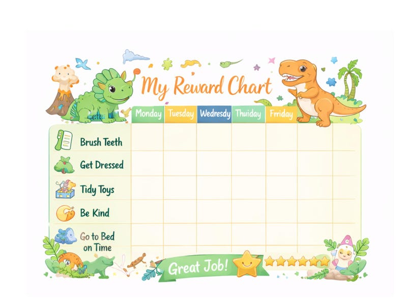 Dinosaur Reward Chart - Etsy