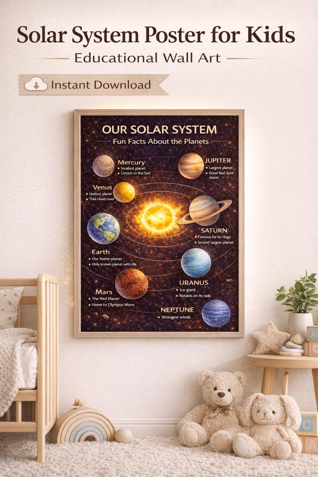Solar System Poster for Kids, Educational Space Wall Art, Planets Chart ...