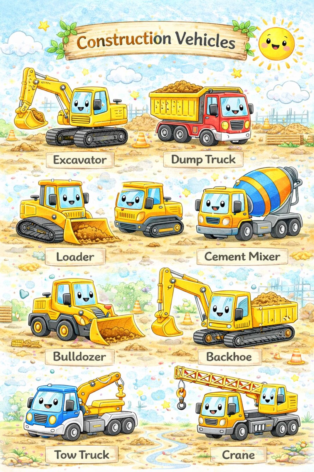 Construction Vehicles Poster - Etsy