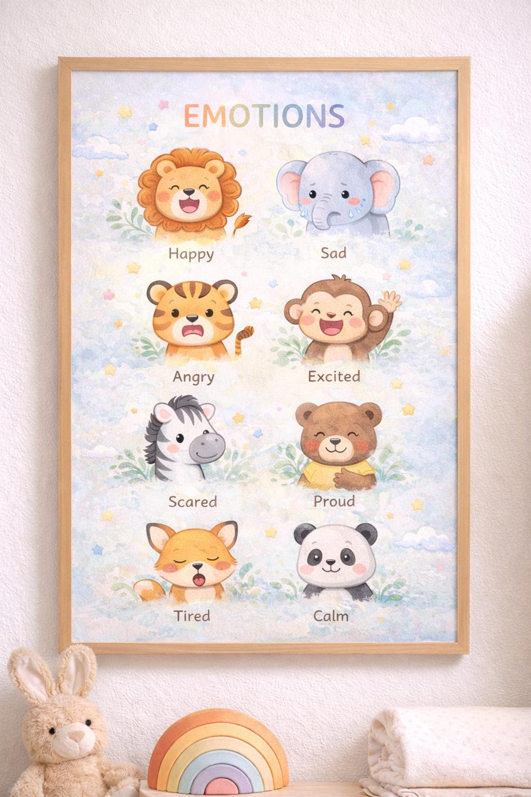 Children's Emotions Poster – Watercolor Animals Feelings Chart (digital ...