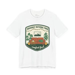 Indoorsy National Park Badge Tee | vintage patch homebody, gorpcore parody