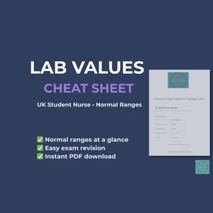 UK Student Nurse Lab Values Cheat Sheet | Normal Ranges Revision Guide (PDF)