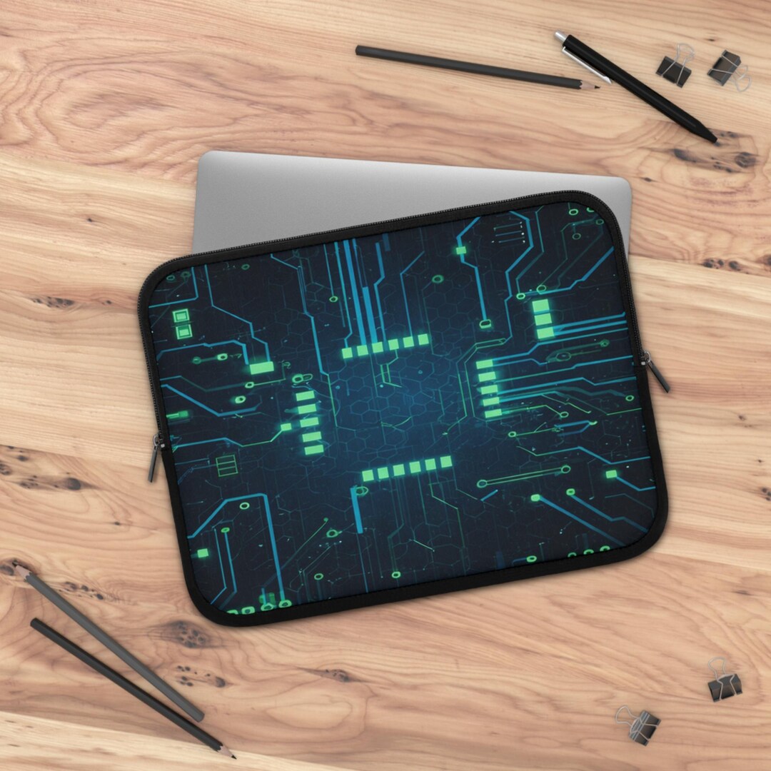 Neon Computer Case Futuristic Neon Circuit Board Laptop Sleeve, Cyber Tech Case, Blue ...