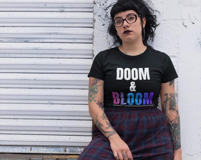 Doom & Bloom T-Shirt | Bold Typography, Black Unisex Tee