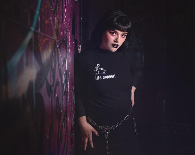 Life Support Skeleton Shirt, Dark Humor Plant Tee, Funny Minimalist Goth T-Shirt, Dead Inside Humor Gift