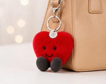 Red Heart Plush Keychain, Smiling Face Bag Charm, Kawaii Backpack Pendant Accessory