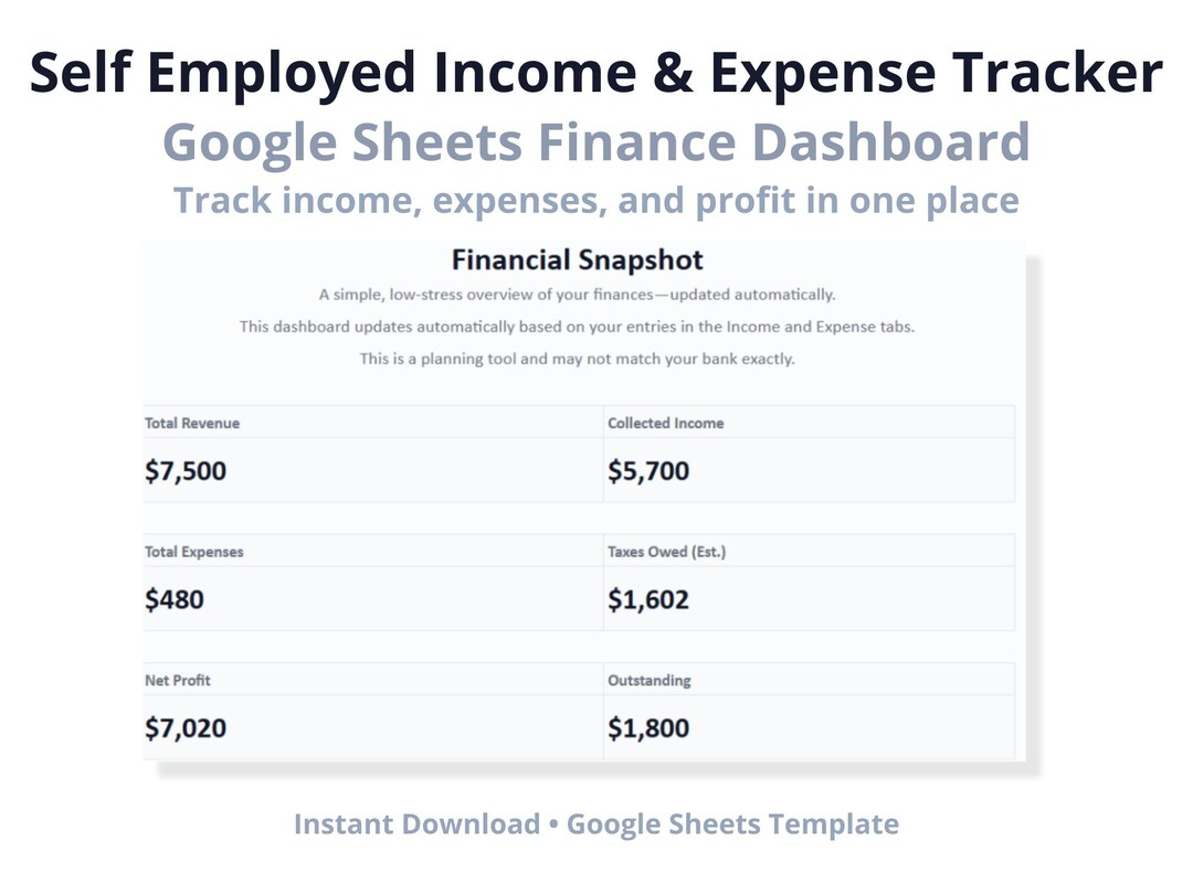 Self Employed Income Expense Tracker – Google Sheets Business Finance ...
