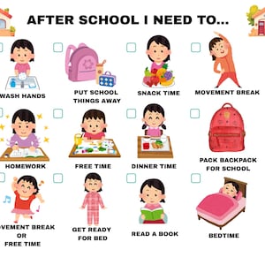 Tabla de rutina extraescolar para niños / Horario visual para TDAH (descarga instantánea) / Versión para niñas