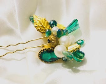 Horquilla para novia, accesorios para el cabello de boda, horquilla dorada para novia, joyería para el cabello de novia, horquilla para el cabello Mehndi, elegantes accesorios para el cabello para mujer