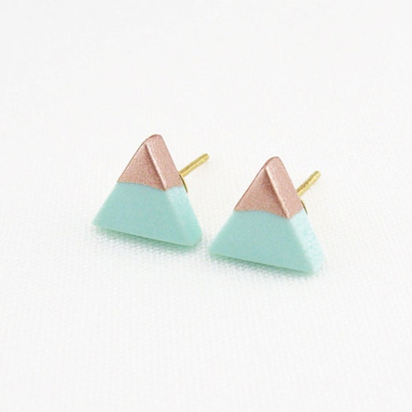 Mint - Rose Gold Dipped Triangle Stud Earrings