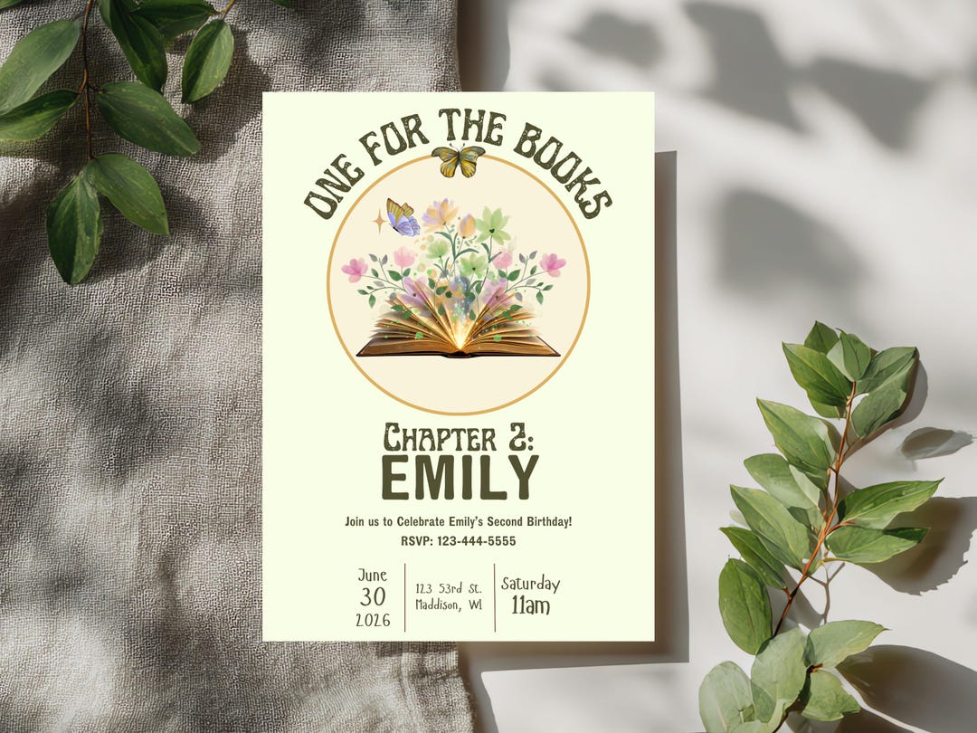 Storybook 2nd Birthday Invitation, Chapter Two Birthday Invite, Library ...