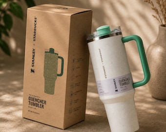 Stanley Starbucks Speckled Tumbler 40oz | Mint Green Quencher Cup Handle