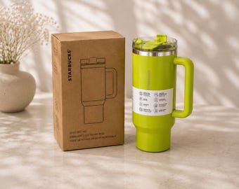 Neon Green Stanley Tumbler Mockup | 40oz Travel Mug Styled Stock Photo (Digital Download)