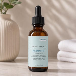 Peut inclure: Flacon en verre brun de s&eacute;rum SkinCeuticals Phloretin CF avec un compte-gouttes noir. L'&eacute;tiquette est bleu clair et blanche, avec le mot &laquo; PREVENT &raquo; en haut. Le flacon contient 30 ml / 1 fl oz d'un traitement antioxydant combin&eacute;.