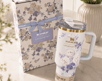 Stanley x LoveShackFancy 40oz Floral Tumbler Mockup | Lavender Travel Mug Styled Photo
