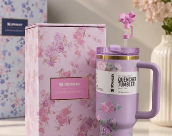 Stanley Quencher 40oz Tumbler | Lavender Floral Travel Mug with Handle