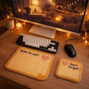 Handmade Punch Needle Wrist Rest Set, Sticky Note Keyboard Mouse Pad Pair