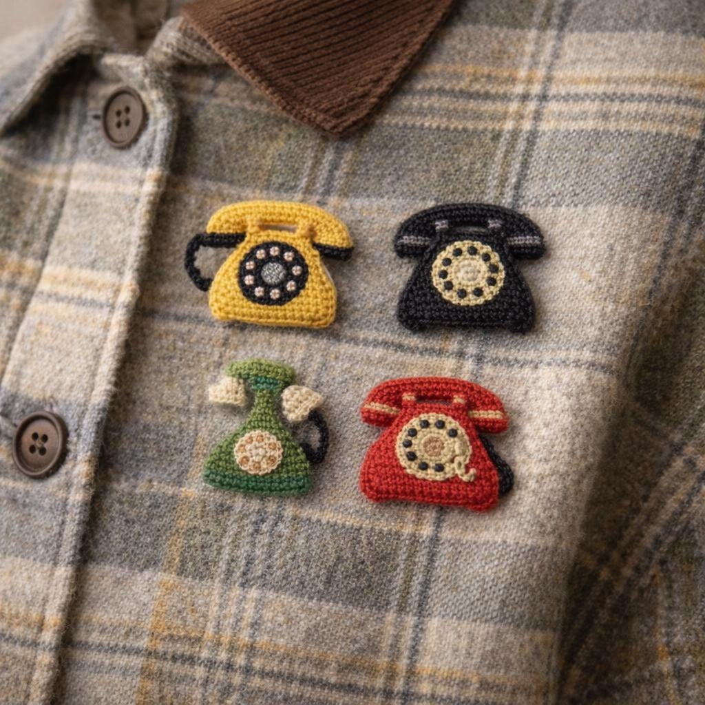 Tele Pin Set Vintage Telephone Punch Needle Brooch Set | Retro Phone Pins - Etsy
