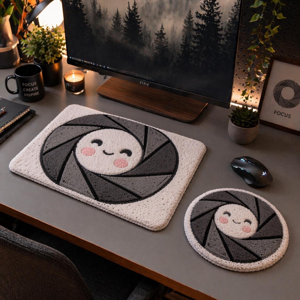 Shutter Mat Radial Lines Punch Needle Desk Mat Set | Camera Shutter Wrist Rest Pair ...