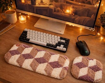 Juego de escritorio con aguja perforadora de cubo isométrico, reposamuñecas geométricos para teclado y ratón (par)