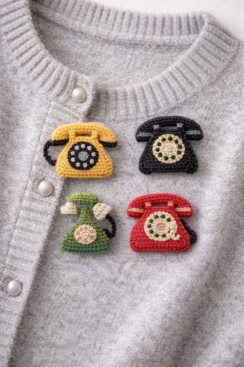 Tele Pin Set Vintage Telephone Punch Needle Brooch Set | Retro Phone Pins - Etsy